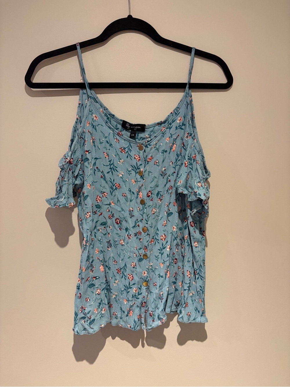 Blue Floral Cold-Shoulder Button-Front Cami - Picture 6 of 12